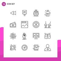 Mobile Interface Outline Set of 16 Pictograms of money tag clock seo tag badge Editable Vector Design Elements