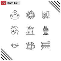 Universal Icon Symbols Group of 9 Modern Outlines of bottle spring heart food berry Editable Vector Design Elements