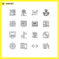 Set of 16 Vector Outlines on Grid for capture network setting connection database Editable Vector Design Elements