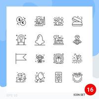 Stock Vector Icon Pack of 16 Line Signs and Symbols for clock pie snooker food cloudy Editable Vector Design Elements