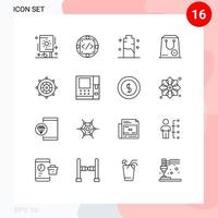 Group of 16 Modern Outlines Set for package e produc commerce energy Editable Vector Design Elements