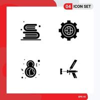 Mobile Interface Solid Glyph Set of 4 Pictograms of back to school gear library cogwheel eight Editable Vector Design Elements