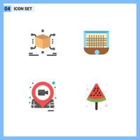 Mobile Interface Flat Icon Set of 4 Pictograms of cube film box goalpost movie Editable Vector Design Elements