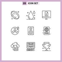 Set of 9 Vector Outlines on Grid for factory power water fan online Editable Vector Design Elements