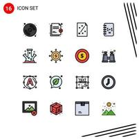 Modern Set of 16 Flat Color Filled Lines Pictograph of notebook transfer education project Editable Creative Vector Design Elements