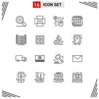 Set of 16 Modern UI Icons Symbols Signs for servers data pharmaceutical big data jail Editable Vector Design Elements