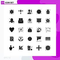 Pack of 25 creative Solid Glyphs of wall clock time keeper decoration time man Editable Vector Design Elements