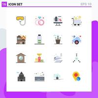 Flat Color Pack of 16 Universal Symbols of burning shopping screen product cart Editable Pack of Creative Vector Design Elements