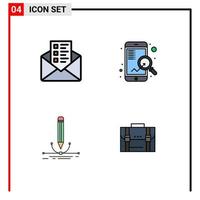 Filledline Flat Color Pack of 4 Universal Symbols of business pen fast seo draw Editable Vector Design Elements