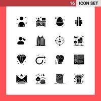 Group of 16 Modern Solid Glyphs Set for mane tag easter human broken Editable Vector Design Elements