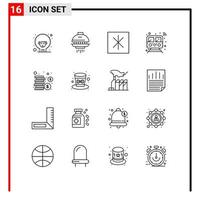 Set of 16 Modern UI Icons Symbols Signs for coins transport fridge train public Editable Vector Design Elements