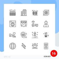 Mobile Interface Outline Set of 16 Pictograms of globe design food web profile Editable Vector Design Elements