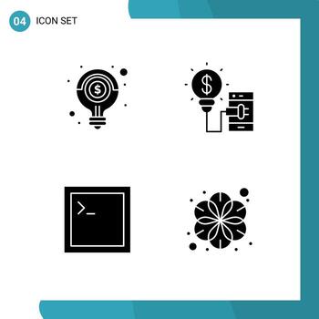 4 4 universal sólido glifos conjunto para web y móvil aplicaciones idea código dinero idea terminal editable vector diseño elementos