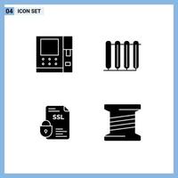 4 Universal Solid Glyphs Set for Web and Mobile Applications atm certificate battery radiator security Editable Vector Design Elements