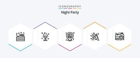 Night Party 25 Line icon pack including night. camera. celebration. night. confetti vector