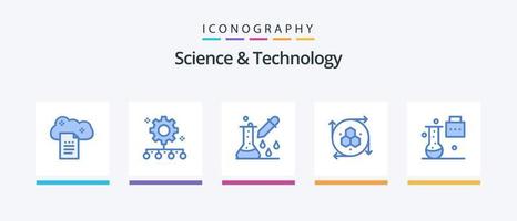 Ciencias y tecnología azul 5 5 icono paquete incluso modelado solicitud. computadora gráficos. trabajo gestión. científico investigación. microbiología. creativo íconos diseño vector