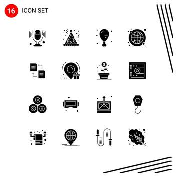 Pack of 16 Modern Solid Glyphs Signs and Symbols for Web Print Media such as file world wide food internet global Editable Vector Design Elements