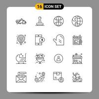 Pictogram Set of 16 Simple Outlines of contact us communication legal world global Editable Vector Design Elements