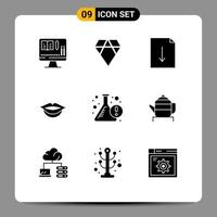 Pack of 9 Modern Solid Glyphs Signs and Symbols for Web Print Media such as teapot info download flask beaker Editable Vector Design Elements