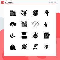 Modern Set of 16 Solid Glyphs Pictograph of network people happy cosmonaut wedding Editable Vector Design Elements