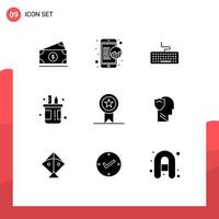 Universal Icon Symbols Group of 9 Modern Solid Glyphs of badges pencil key pen box Editable Vector Design Elements