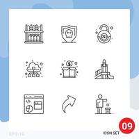 Mobile Interface Outline Set of 9 Pictograms of crowd data traffic bank technology cloud Editable Vector Design Elements