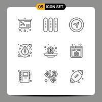 Set of 9 Modern UI Icons Symbols Signs for investment nature cursor leaf ecology Editable Vector Design Elements