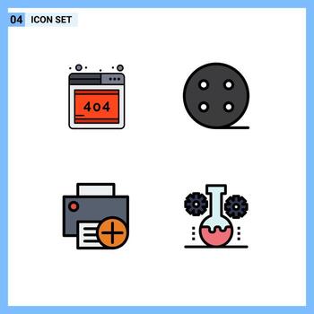 4 4 línea de relleno plano color concepto para sitios web móvil y aplicaciones navegador artilugio batería añadir oso laboratorio editable vector diseño elementos