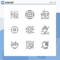 Pictogram Set of 9 Simple Outlines of pin delete equipment cross bathroom Editable Vector Design Elements