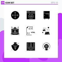 Set of 9 Modern UI Icons Symbols Signs for coding setting electric web seo Editable Vector Design Elements