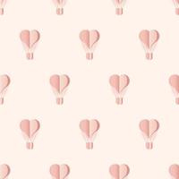 Seamless pattern with heart hot air balloon paper art style. Pattern graphic style. Cut paper effect. Vector illustration