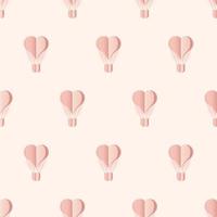 Seamless pattern with heart hot air balloon paper art style. Pattern graphic style. Cut paper effect. Vector illustration