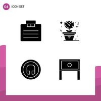 Group of 4 Modern Solid Glyphs Set for briefcase basic suitcase pot end Editable Vector Design Elements