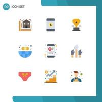 Mobile Interface Flat Color Set of 9 Pictograms of maps globe cup global business Editable Vector Design Elements