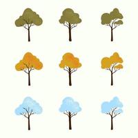 Set of simple vector trees in different seasons - spring, winter, autumn