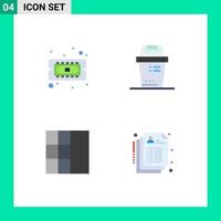 Set of 4 Vector Flat Icons on Grid for chip wireframe hardware junk health Editable Vector Design Elements