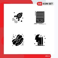 4 Thematic Vector Solid Glyphs and Editable Symbols of launch studio startup control food Editable Vector Design Elements