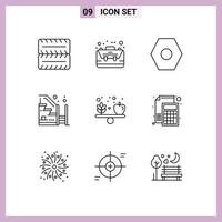 9 Universal Outlines Set for Web and Mobile Applications health apple settings property stairs Editable Vector Design Elements