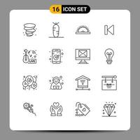 Pictogram Set of 16 Simple Outlines of broadcasting music news tool start control Editable Vector Design Elements