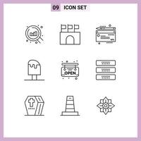 Universal Icon Symbols Group of 9 Modern Outlines of open ice money food cool Editable Vector Design Elements