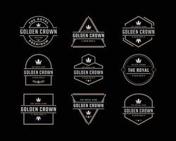 Golden King Crown Royal Vintage Retro Classic Luxury Label Logo Design Linear Style vector