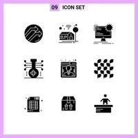 Solid Glyph Pack of 9 Universal Symbols of business science layout molecule chemistry Editable Vector Design Elements