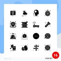 Group of 16 Modern Solid Glyphs Set for time discount weather cyber idea Editable Vector Design Elements