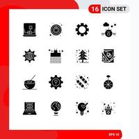 Pack of 16 creative Solid Glyphs of setting internet wheel globe travel Editable Vector Design Elements