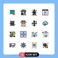 Modern Set of 16 Flat Color Filled Lines Pictograph of website computer coffee machine app room Editable Creative Vector Design Elements