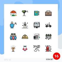 Pictogram Set of 16 Simple Flat Color Filled Lines of school bag workbook sketch pad Editable Creative Vector Design Elements