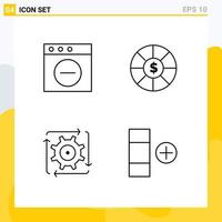 Editable Vector Line Pack of 4 Simple Filledline Flat Colors of app flow coin workflow cell Editable Vector Design Elements