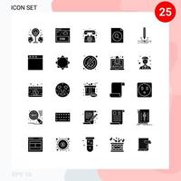 Mobile Interface Solid Glyph Set of 25 Pictograms of draw pen telephone design search Editable Vector Design Elements