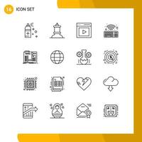 16 User Interface Outline Pack of modern Signs and Symbols of engineer construct interface build wifi Editable Vector Design Elements