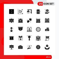 25 User Interface Solid Glyph Pack of modern Signs and Symbols of bag world shower globe hand Editable Vector Design Elements